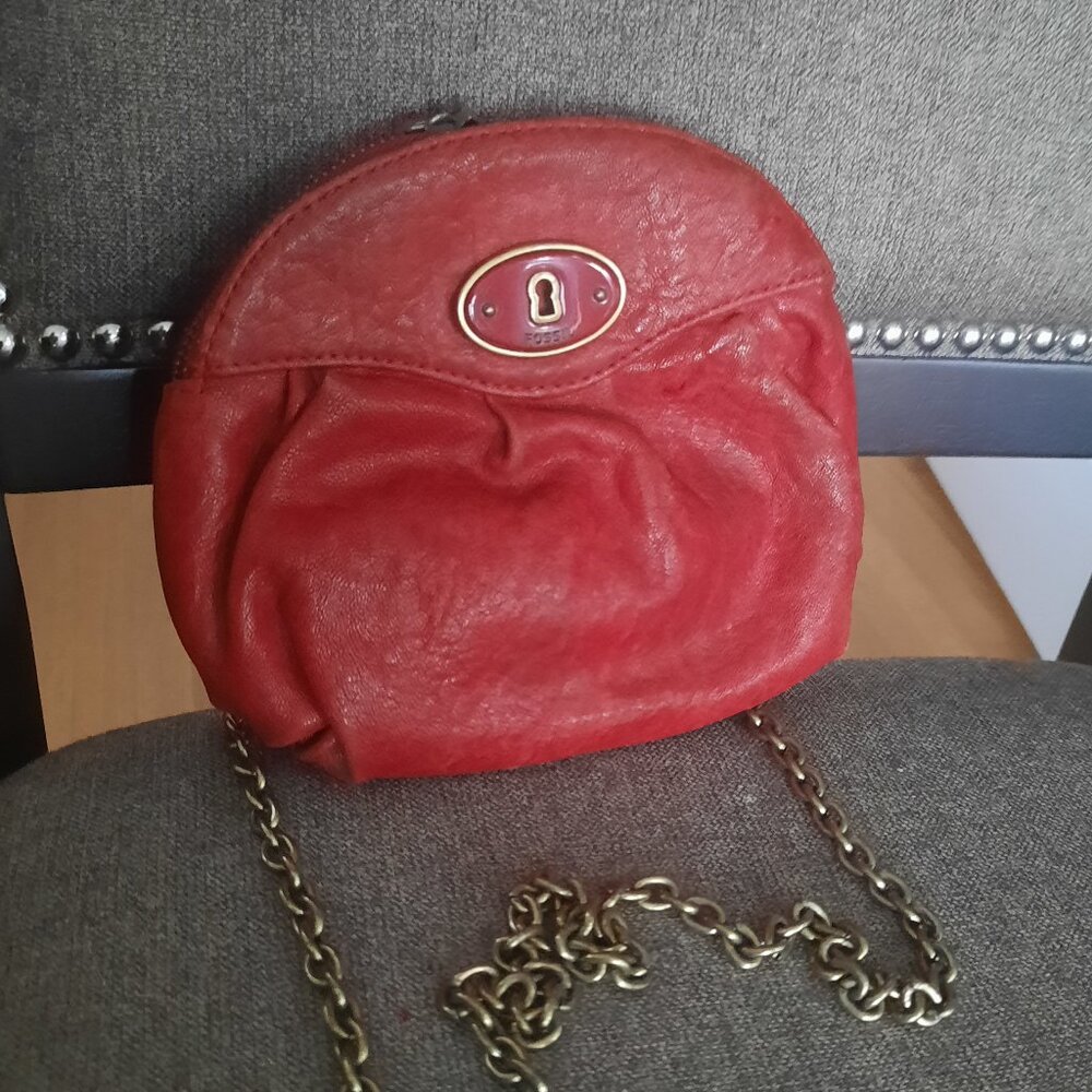 Fossil Red Leather Crossbody Bag